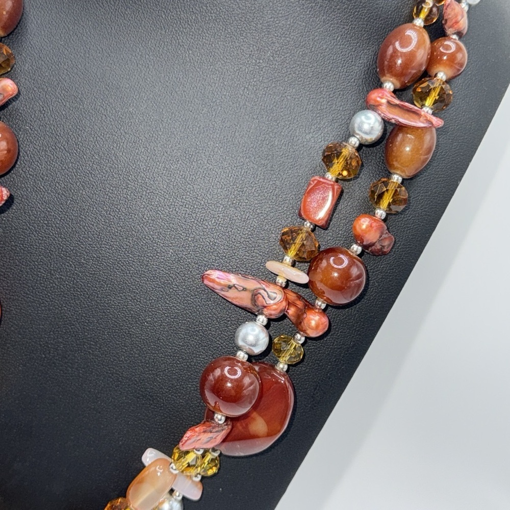 Chunky amber colored multi strand beaded statement necklace boho western - Picture 4 of 14